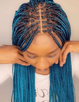 Blue Knotless Braid 4×4 Closure Wig