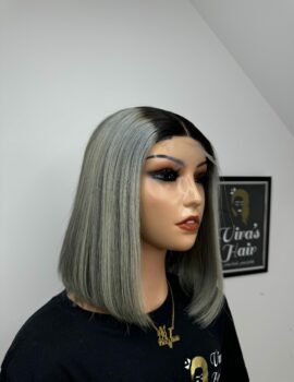 Grey bone straight bob wig