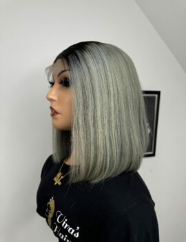 Grey bone straight bob wig